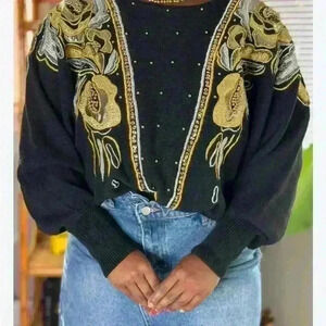 Etosha Tunic Sweater Cotton Blend Bat-Wing Long Sleeve Embellishments Size 1x